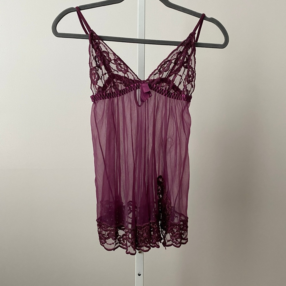 Fredericks of Hollywood S‎ Purple Babydoll Dark Romantic Lace Sheer Lingerie
